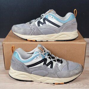Karhu Fusion 2.0 Shoes Mens Size 10 Gray White Blue Suede Athletic Sneakers